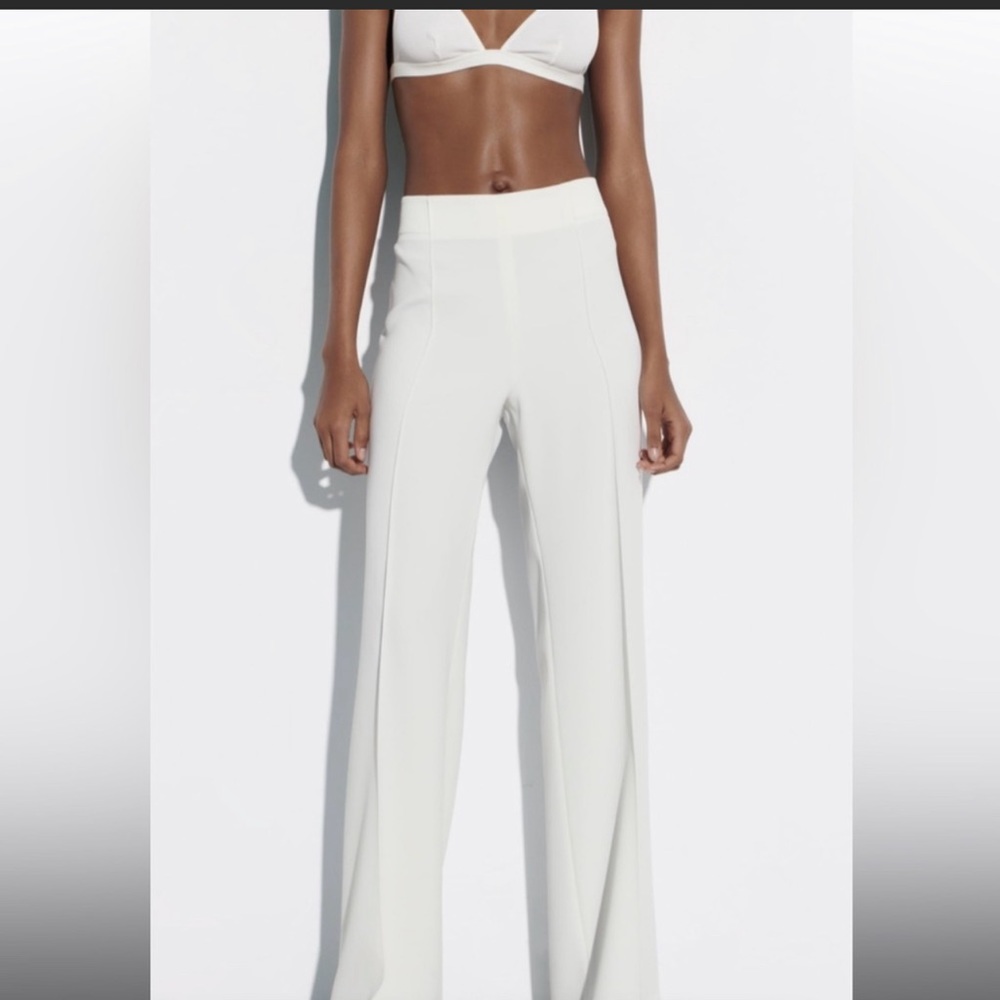 Zara High Waist Regular Fit Pants - White